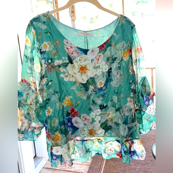 Viola Borghi Tops - Viola Borghi Silkblend Flowy Floral Blouse